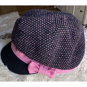 Girls Pink And Black Cabbie Newsboy Cap